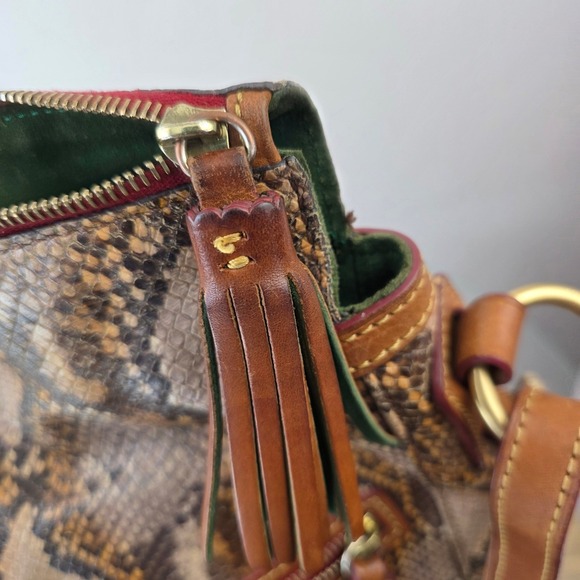 Dooney & Bourke Python Snake Embossed Leather Shoulder Bag Brown Tan Tassel - Picture 13 of 13